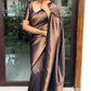 DEIANA'S Beautiful Designer Golden zari Soft Lichi Silk Saree - Navy Blue - Swadesiicart