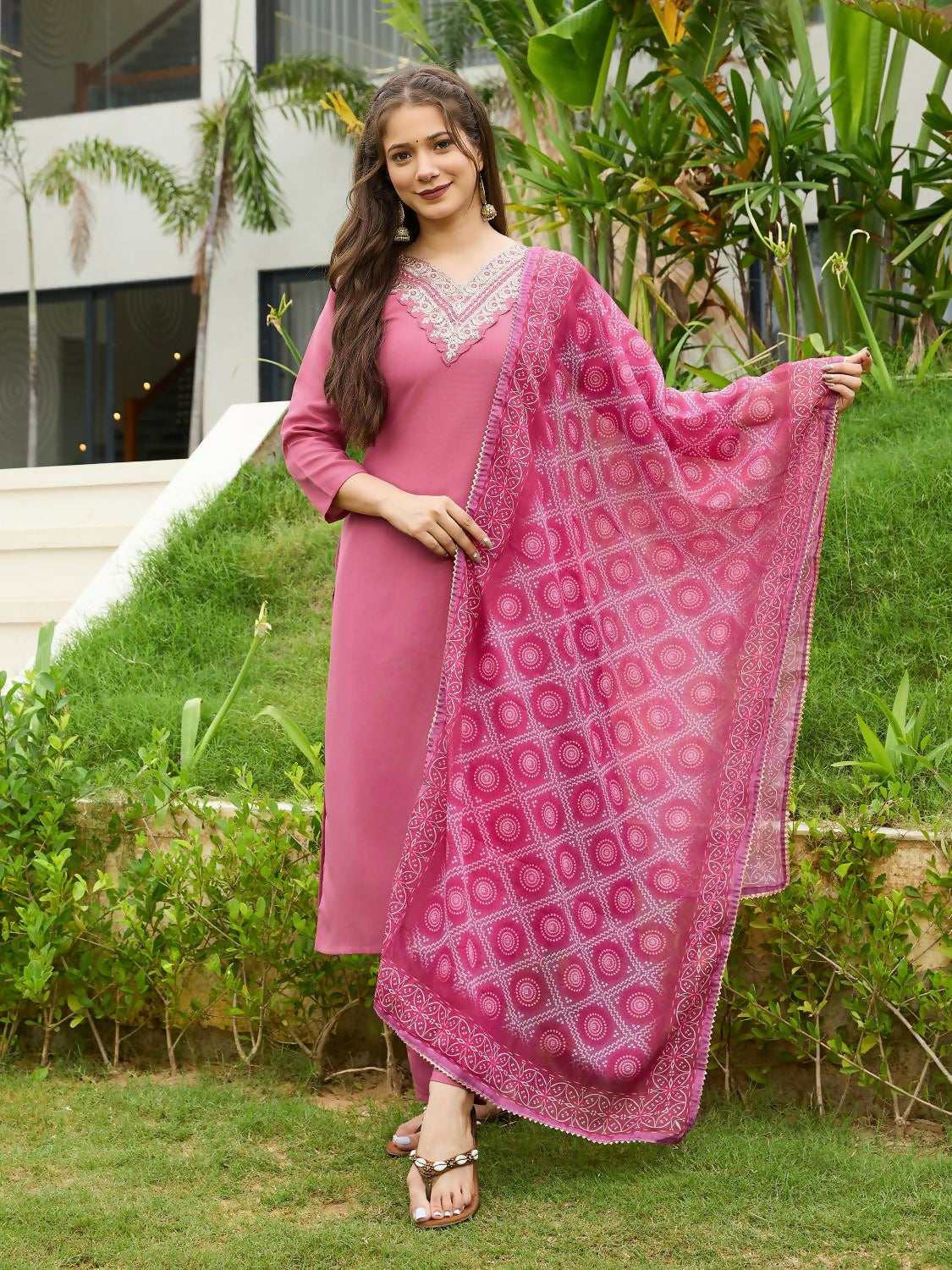 The52 Gajri Women's Beautiful Embroidered Rayon Fabric with Straight Kurta, Pant and Dupatta Set - Swadesiicart
