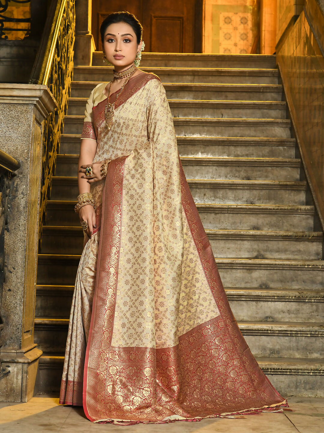 Astita Rajvastra Maroon Banarasi Silk Saree | Swadesiicart