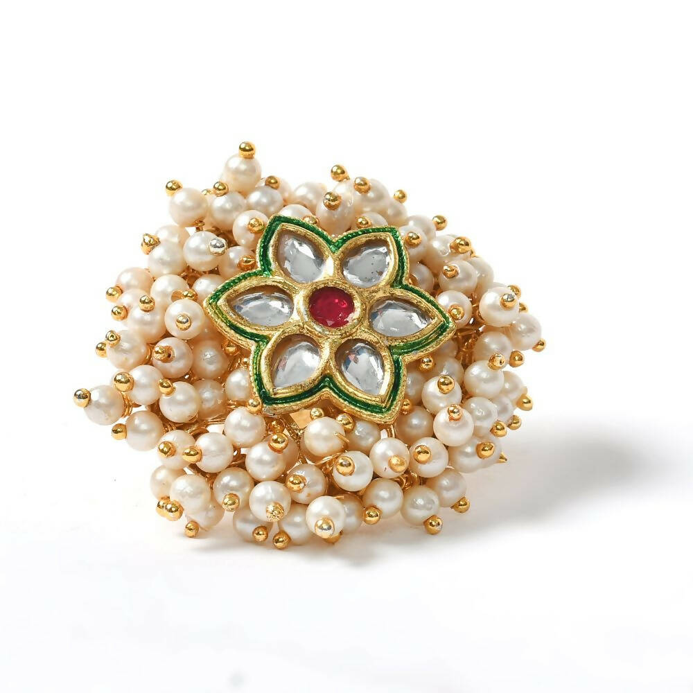 Mominos Fashion Joharkamal Gold-Polished with Pearls Adjustable Finger Ring | Swadesiicart