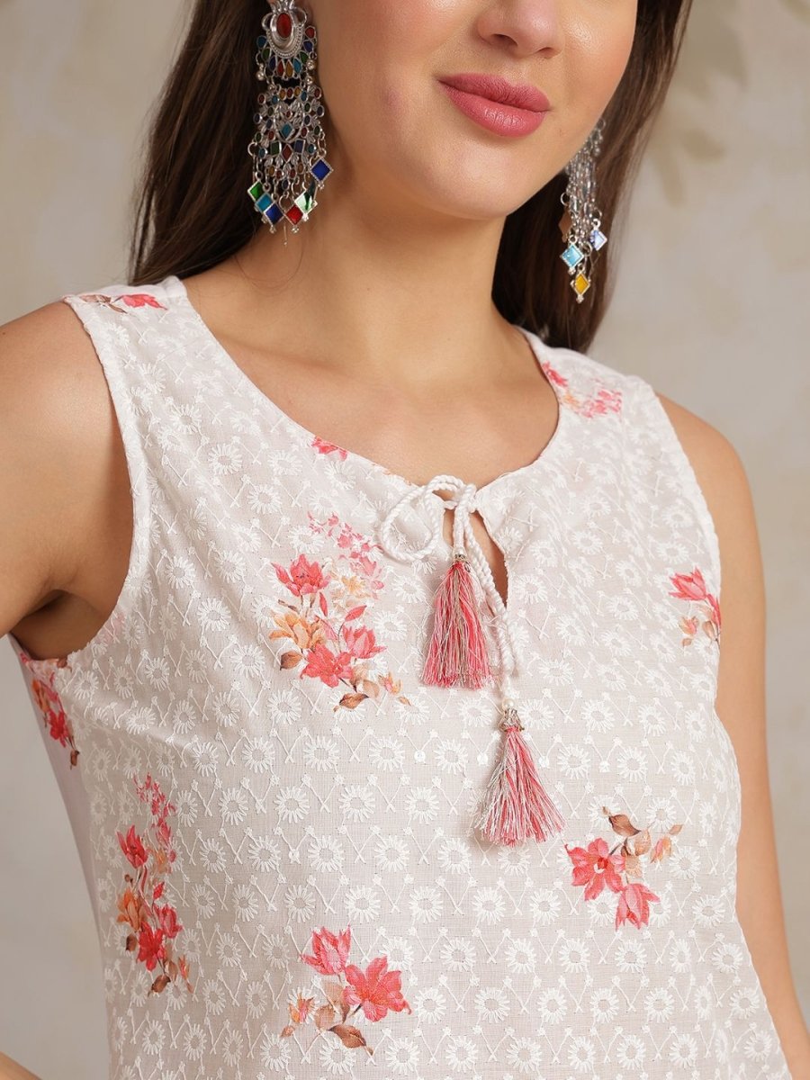 Anouk Women Geometric Printed Chikankari Kurta | Swadesiicart