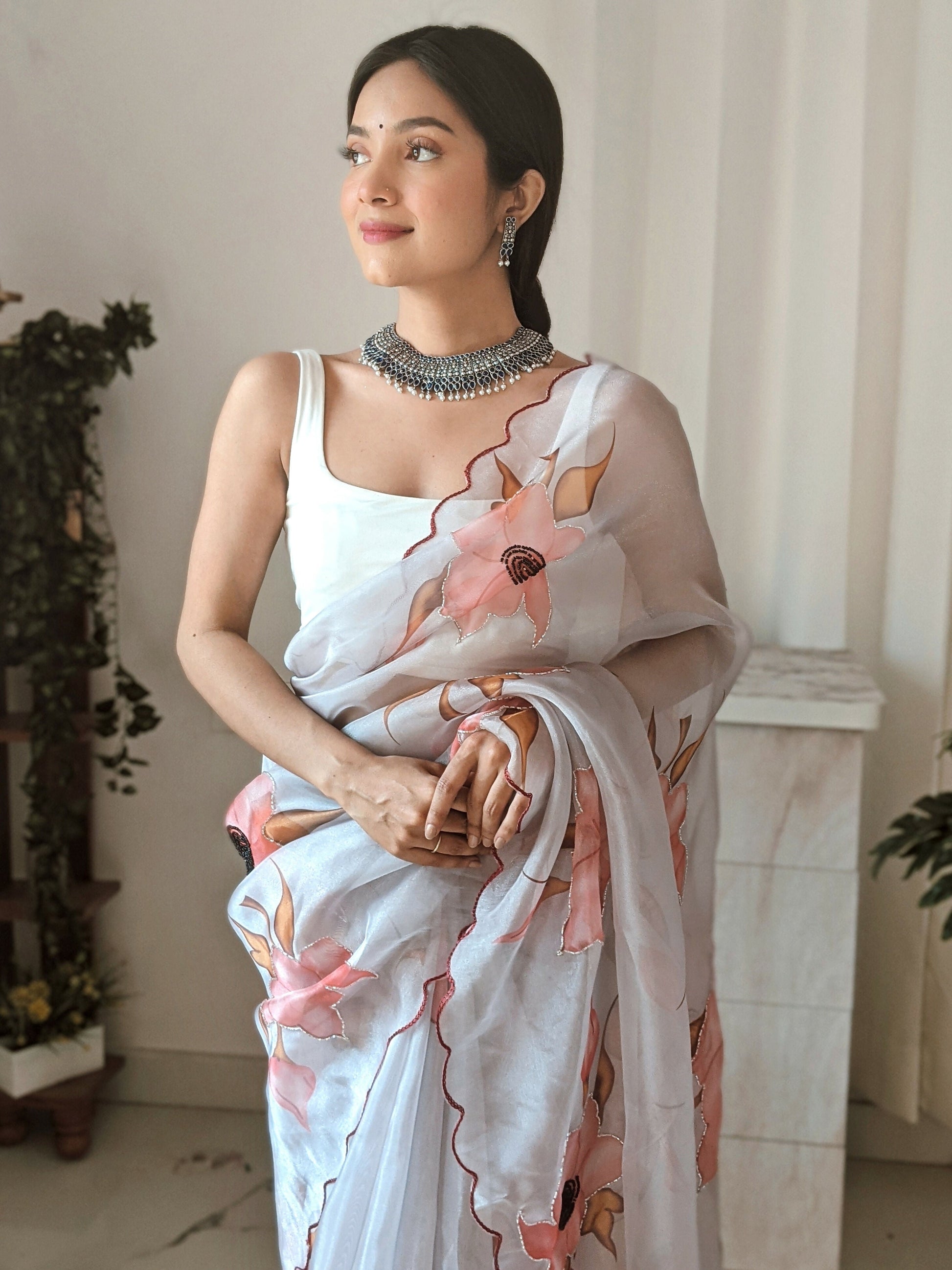 Vamsee Pinki Khatali Grey Organza Saree - Swadesiicart