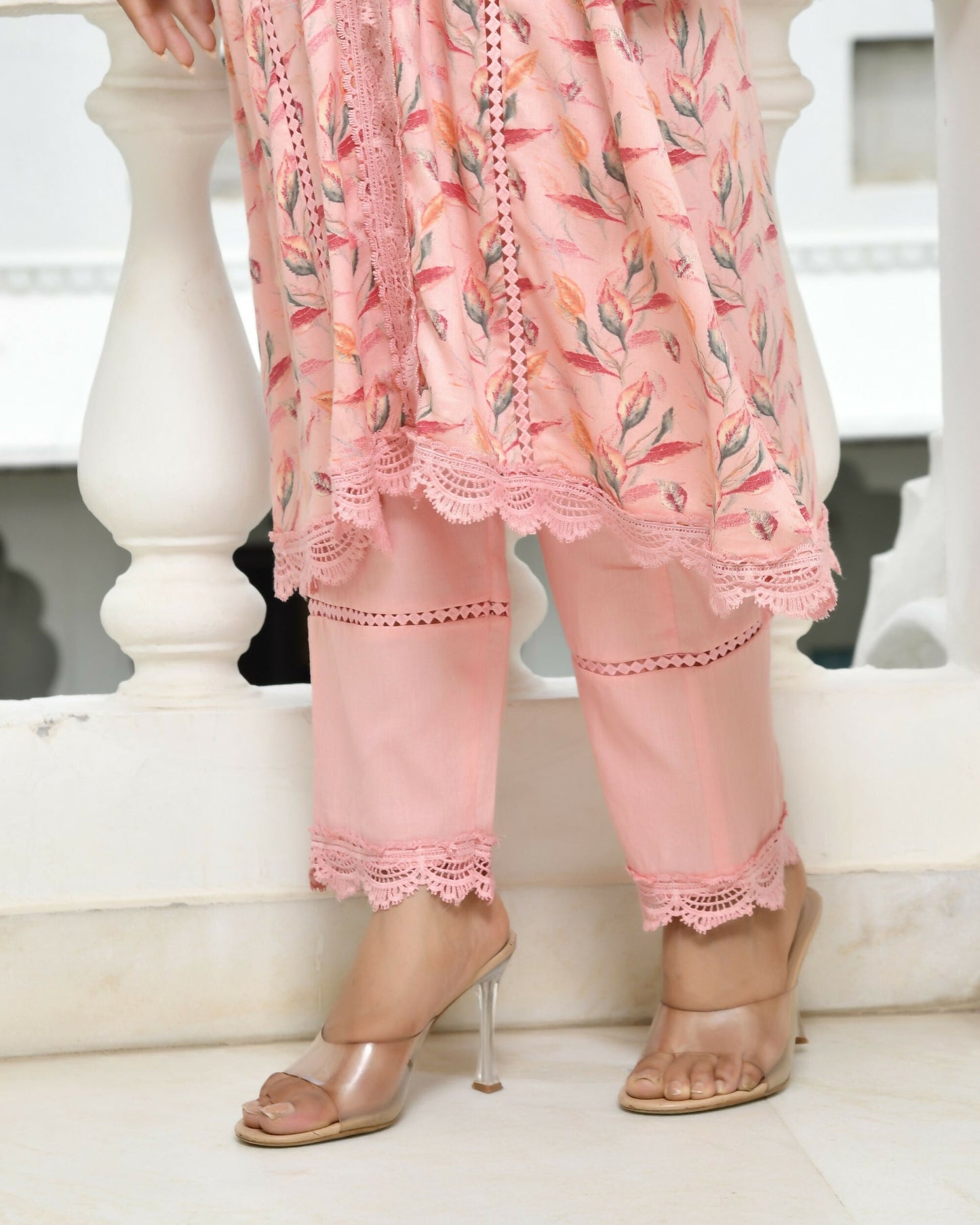 Vaasva Women's Peach Cotton Printed Kurta Pant Set | Swadesiicart
