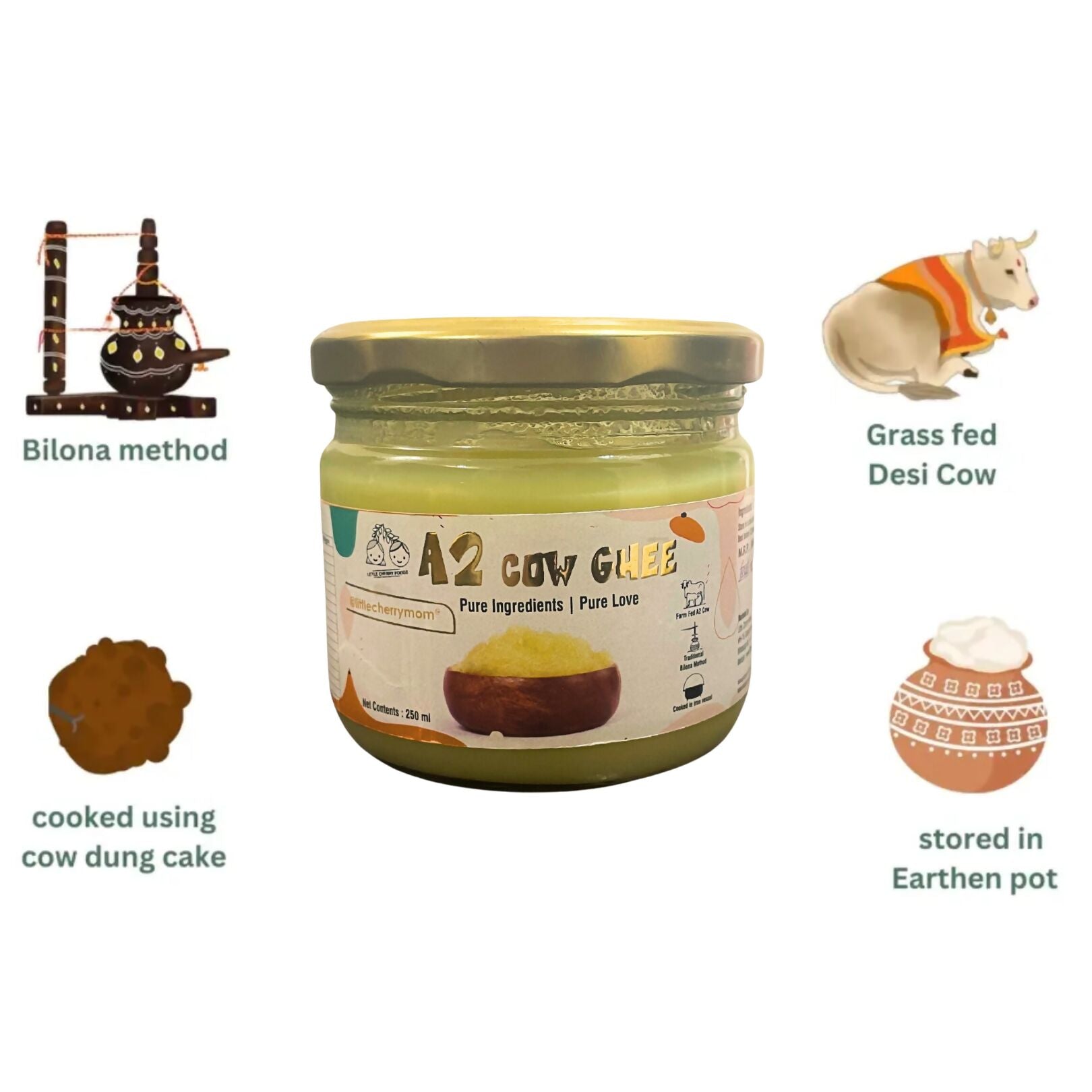 Littlecherrymom A2 Bilona Cow Ghee | Certified Pure Cow Ghee | Nutritious Organic Desi Ghee - Swadesiicart