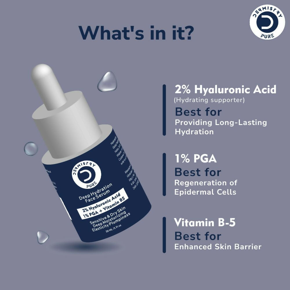 Dermistry Pure 2% Hyaluronic Acid 5% PGA Vit B5 Moisturiser Face Serum For Sensitive & Dry Skin - Swadesiicart