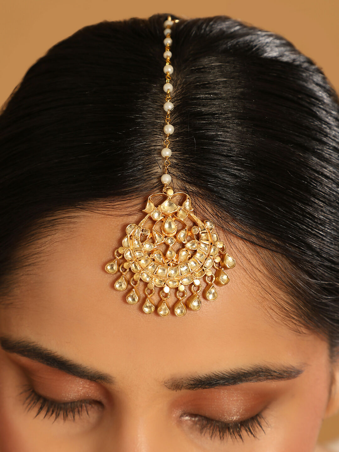 Nuyug 22K Gold Plated Kundan Drop Maang Tikka | Swadesiicart