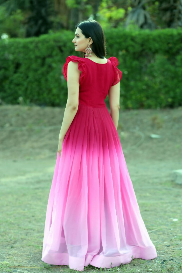 Jyoti Fashion Women's Pink Sequins Embroidery Faux Blooming Anarkali Dress | Swadesiicart