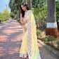 Vamsee Chinon Panchi Light Yellow Shimmer Saree - Swadesiicart
