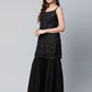 Ahalyaa Women Black Net Glitter Print Short Kurti With Sharara Dupatta Set | Swadesiicart