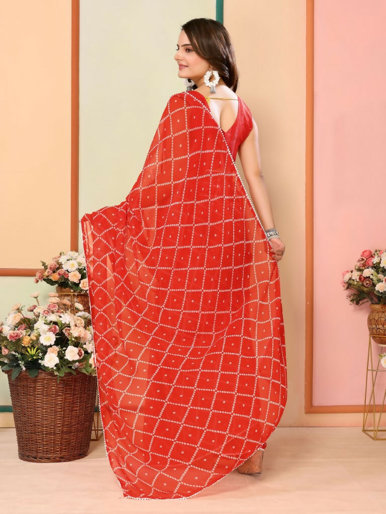 Red Georgette Designer Printed Ready To Wear Saree - Elite | Swadesiicart