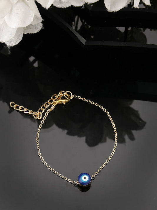 NVR Women Gold-Toned Blue Evil Eye Charm Bracelet - Swadesiicart