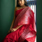 DEIANA'S Beautiful Designer Golden zari Soft Lichi Silk Saree - Red - Swadesiicart
