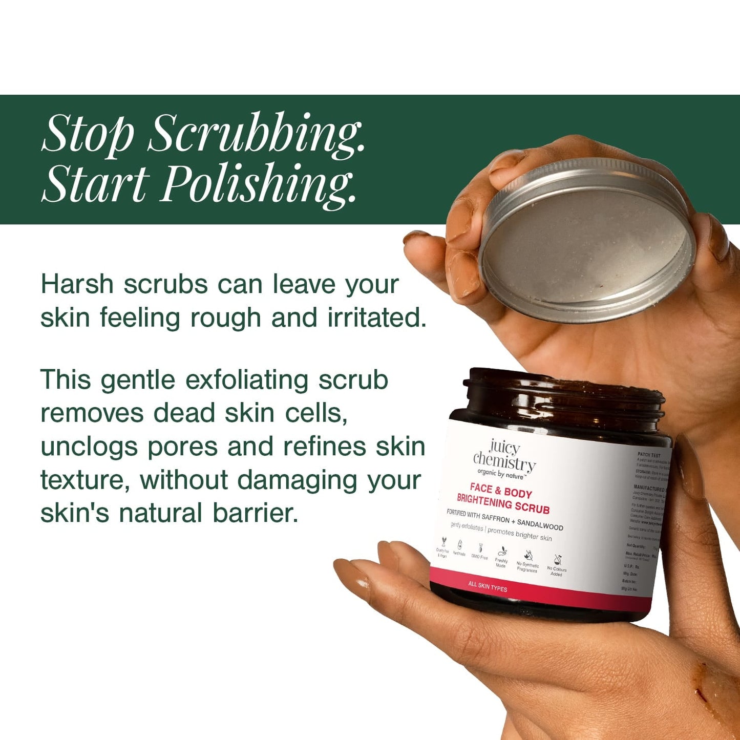 Face & Body Brightening Scrub Fortified with Saffron + Sandalwood