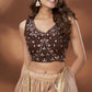 Beige Chinnon Crush Foil Printed Lehenga Choli with Dupatta - Aakriti
