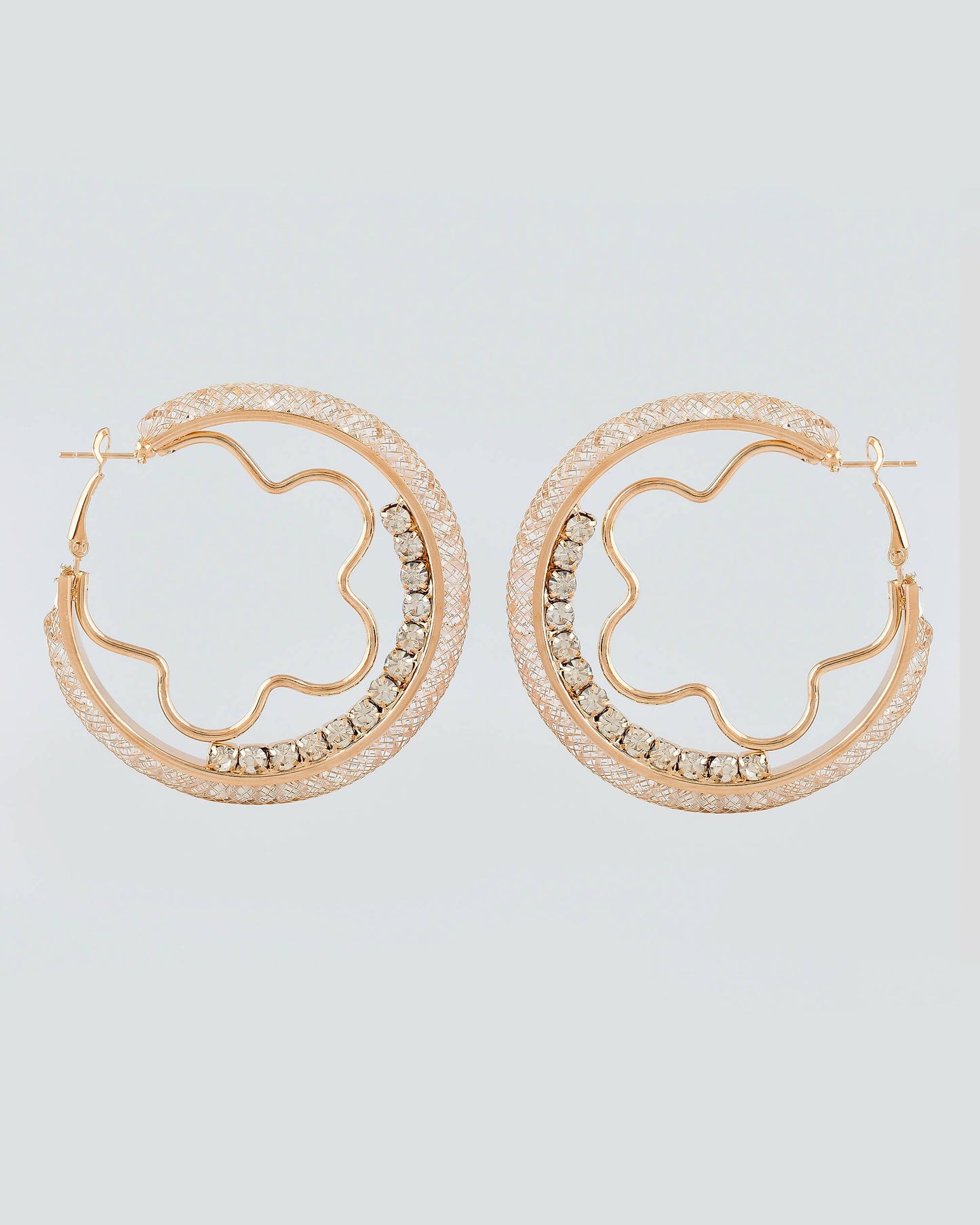 VOJ Women Gold-Polished Studded Beads Stainless Steel Double Circular Hoop Earrings - Swadesiicart