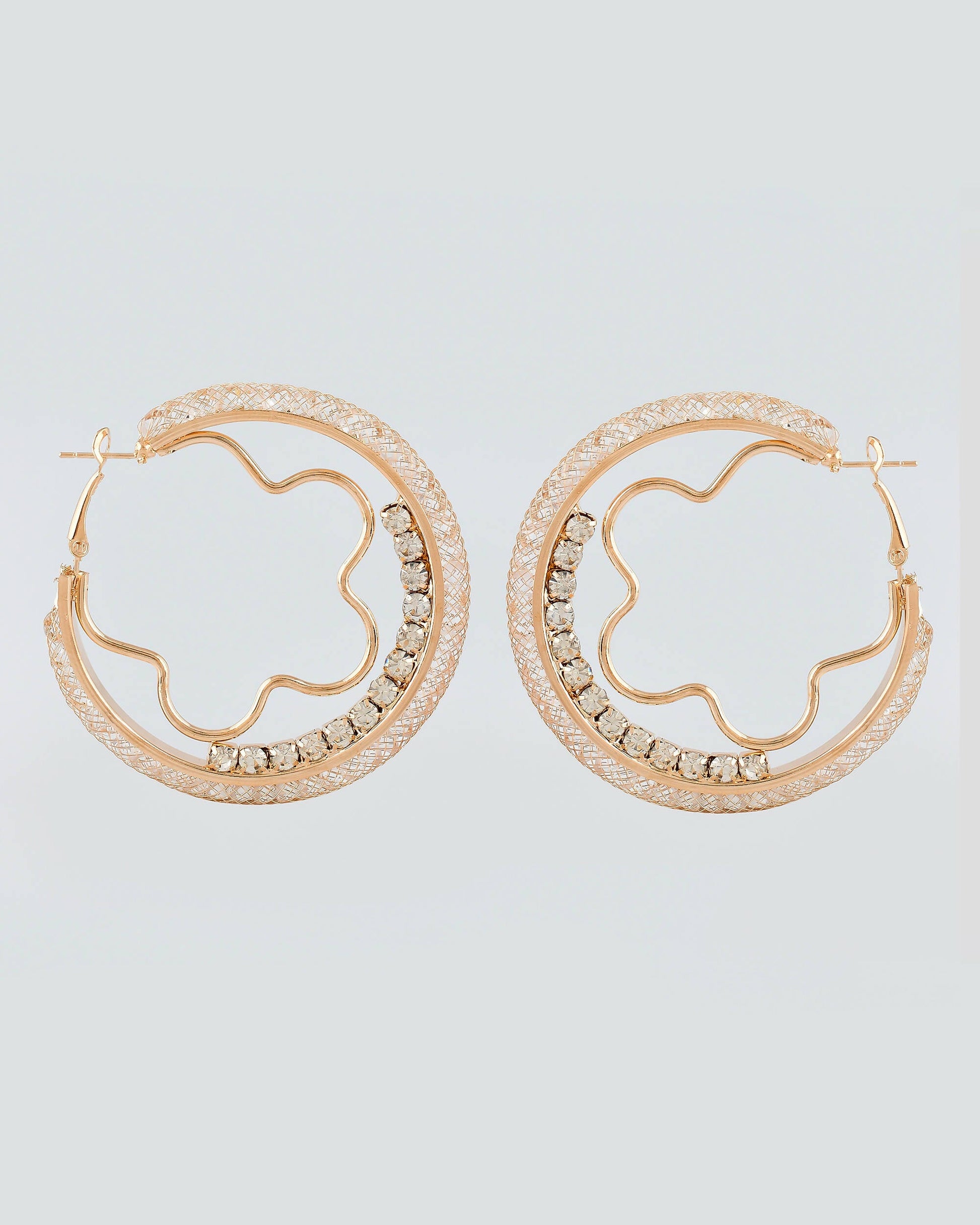 VOJ Women Gold-Polished Studded Beads Stainless Steel Double Circular Hoop Earrings - Swadesiicart