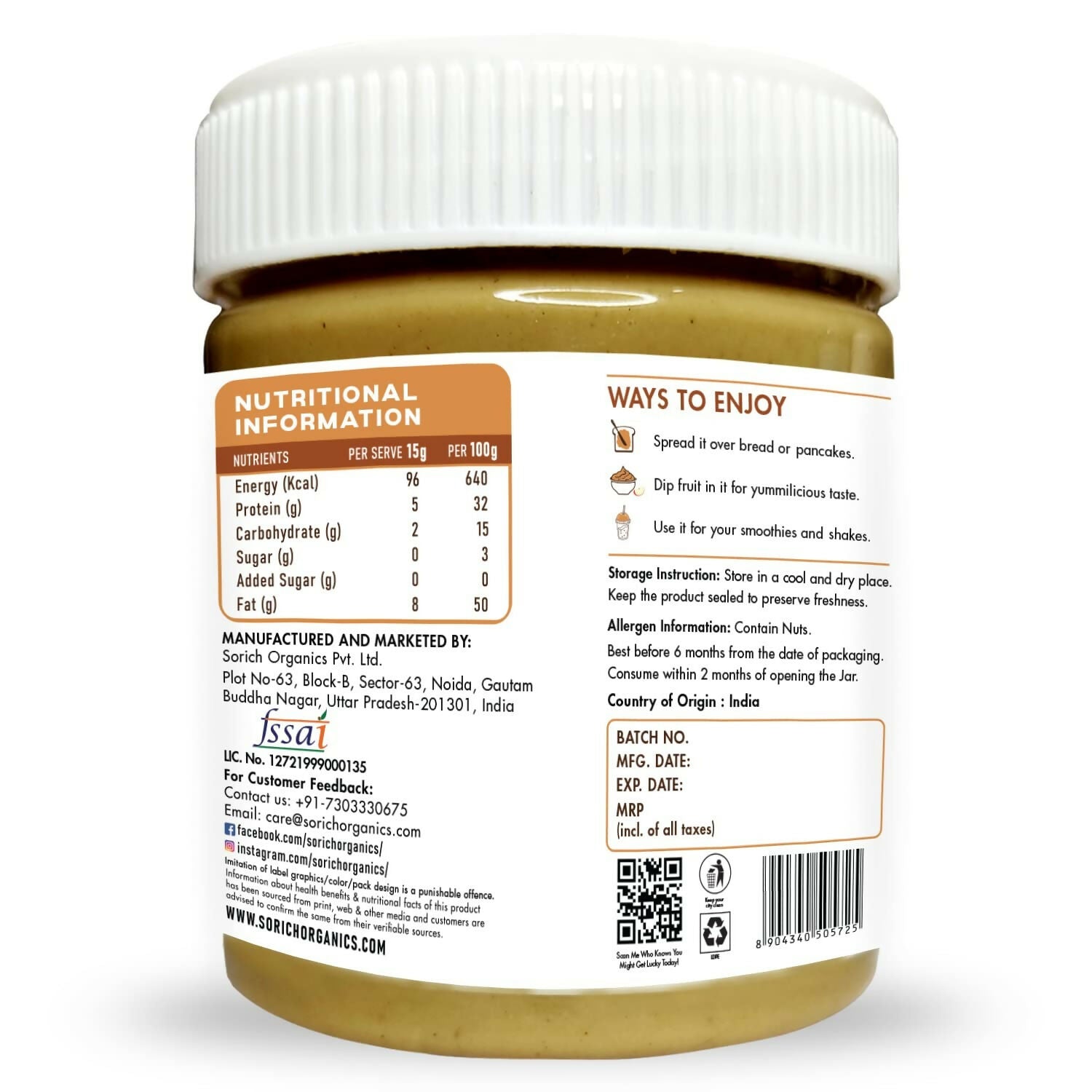 Sorich Organics All Natural Creamy Peanut Buttery - Swadesiicart