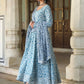 Juniper Women's Blue Cambric Floral Printed Circular Kurta Dupatta Sets | Swadesiicart