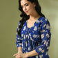 Myshka Women's Blue Printed Georgette A-Line Nyra-cut Kurta - Swadesiicart