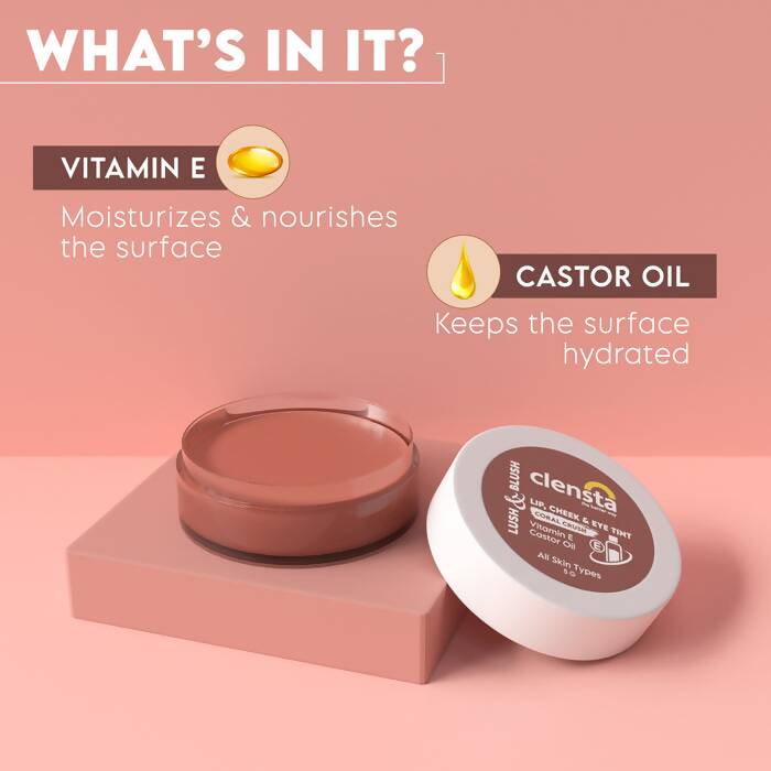 Clensta Lush & Blush Lip, Cheek & Eye Tint 06 Coral Crush - Swadesiicart