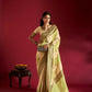 Joban Fashion Cream & Parrot Green Plain With Weaving Border Banarasi Silk Sarees | Swadesiicart