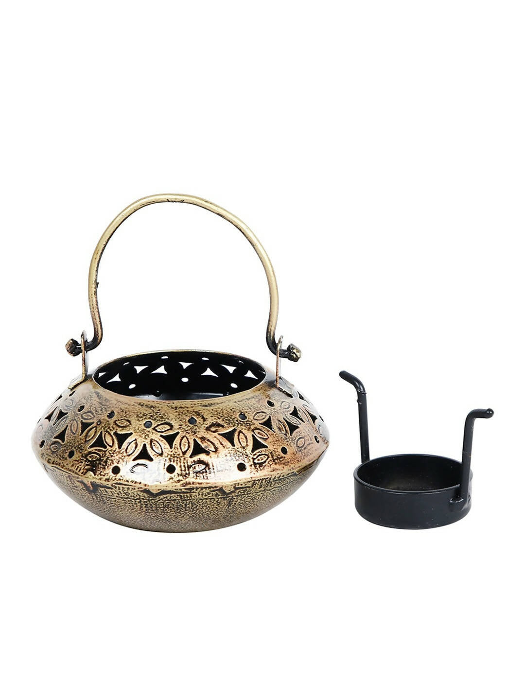 CraftVatika Gold-Toned Metal Degchi Hanging Tealight Candle Holder | Swadesiicart