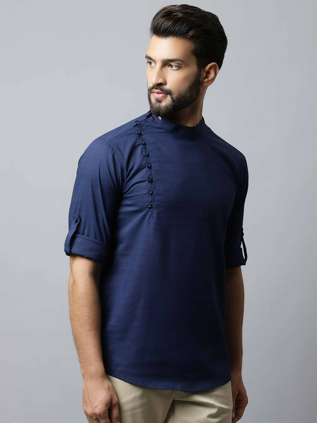 Even Apparels Navy blue Color Viscose Pure Cotton Men's Kurta With Side Placket (SLD1190) | Swadesiicart