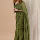 Very Much Indian Designer Pure Cotton Saree With All Over Linear Stripes - Pine Green | Swadesiicart