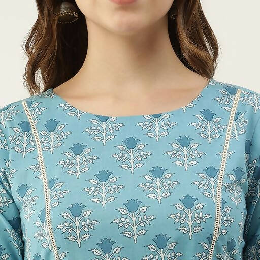 FIORRA Women's Sky Blue Cotton Kurta - Swadesiicart