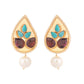 Nuyug 22K Gold Plated Faux Turquoise Stone Studded Contemporary Petal Shaped Pearl Drop Stud Earrings | Swadesiicart