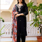 The52 Black Women's Beautiful Viscose Chanderi Fabric Embroidered Work Straight Kurta Pant and Dupatta Set - Swadesiicart