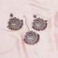 Diamond & Maroon Stone Earrings with Matching Maang Tikka- Ruby Raang | Swadesiicart