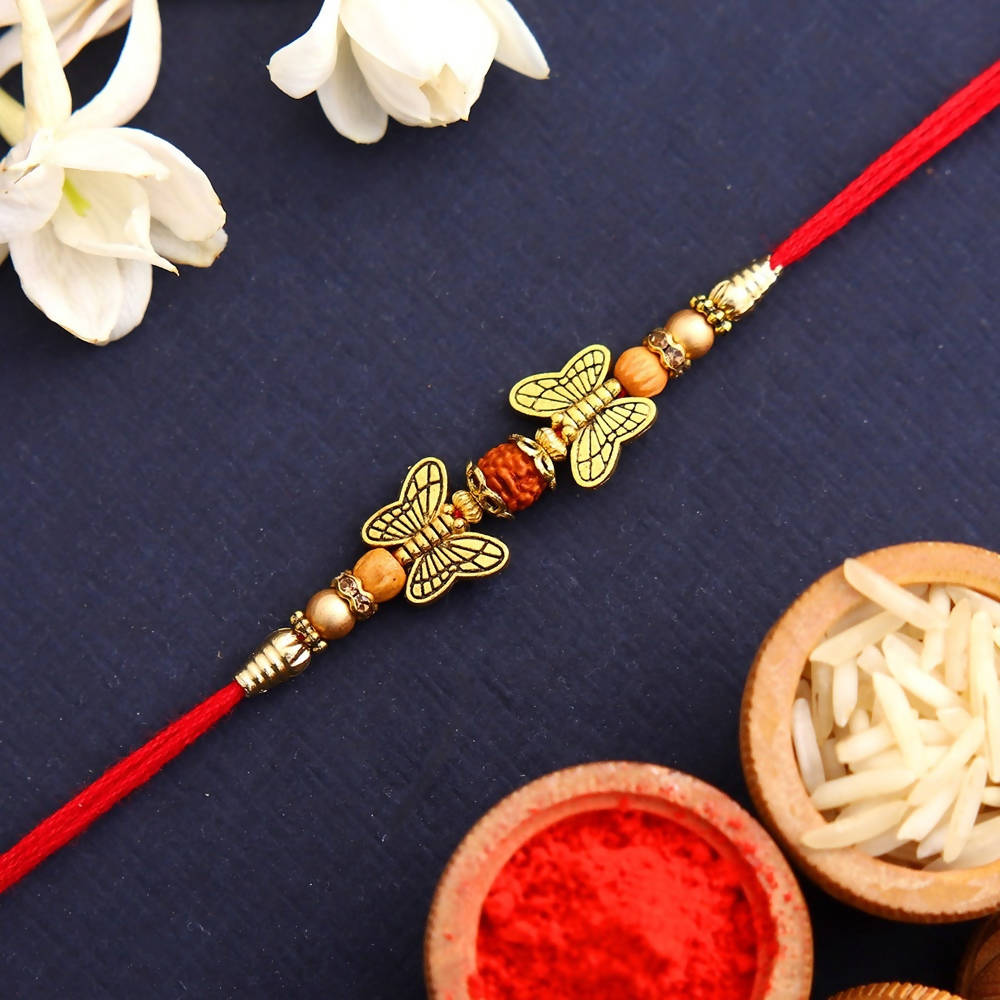 Ethnic Butterfly Rudraksha Rakhi & Soan Papdi | Swadesiicart