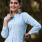 Juniper Women's Blue Cambric Embroidered Straight Kurta | Swadesiicart