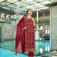 Jyoti Fashion Women's Maroon Faux Georgette Heavy Embroidery and Moti Work Kurta Set | Swadesiicart