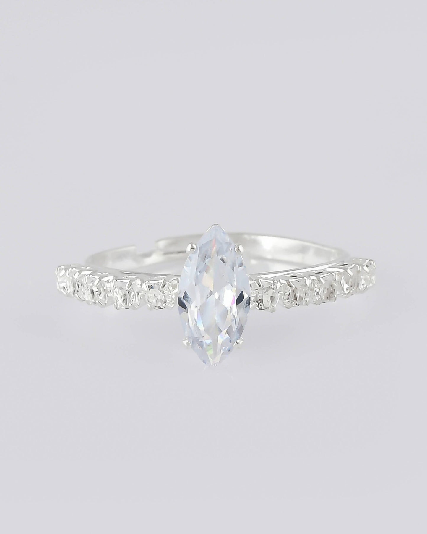 VOJ white CZ-detail Stainless Steel Cubic Zirconia Silver Plated Adjustable Finger Ring | Swadesiicart