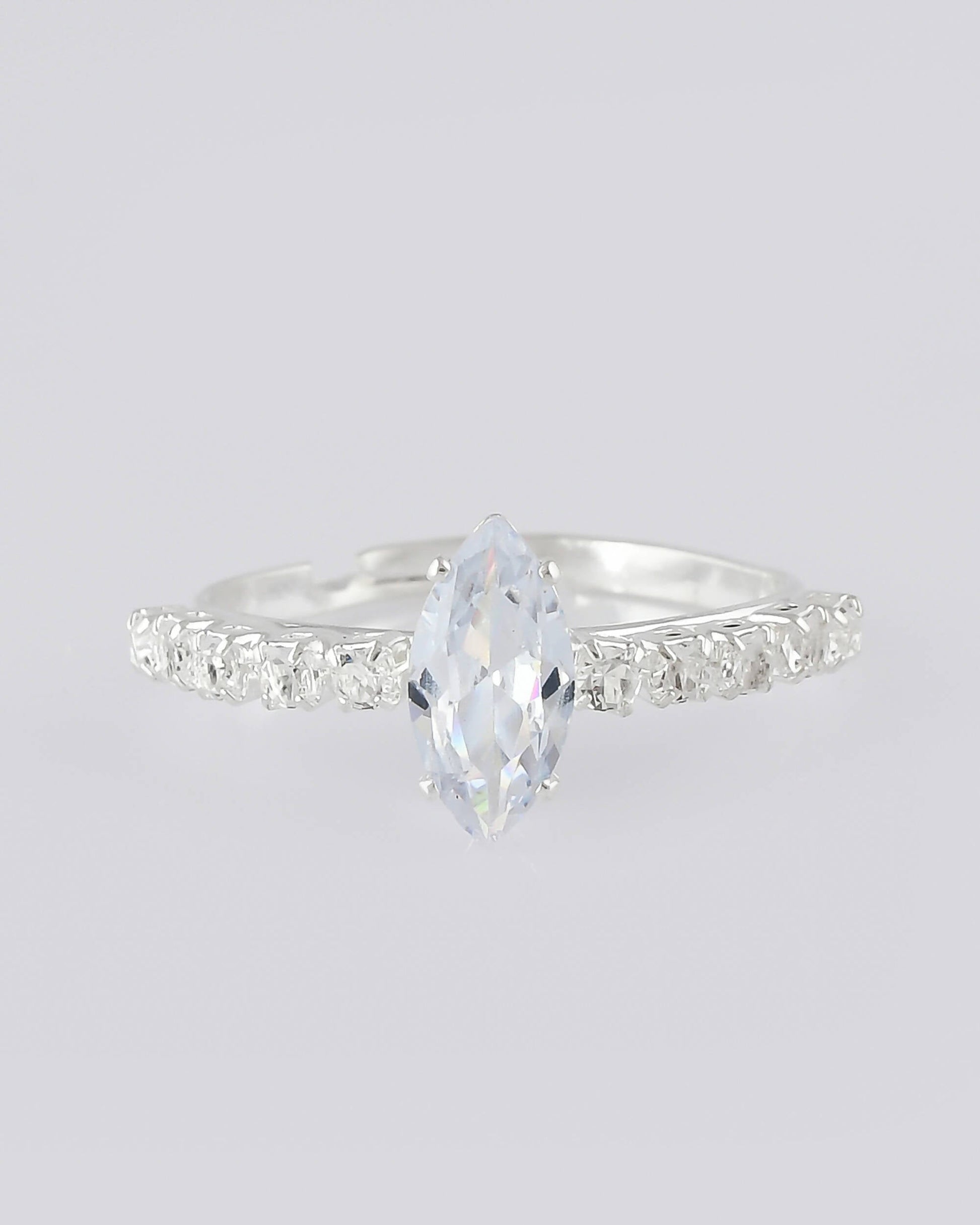 VOJ white CZ-detail Stainless Steel Cubic Zirconia Silver Plated Adjustable Finger Ring | Swadesiicart