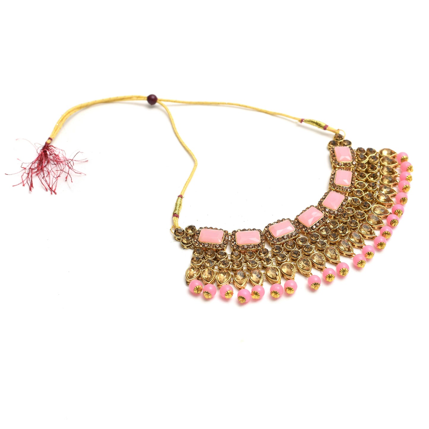 Mominos Fashion Johar Kamal Gold-Polished Brass Finish Kundan/Stone Choker For Women (Baby Pink) | Swadesiicart