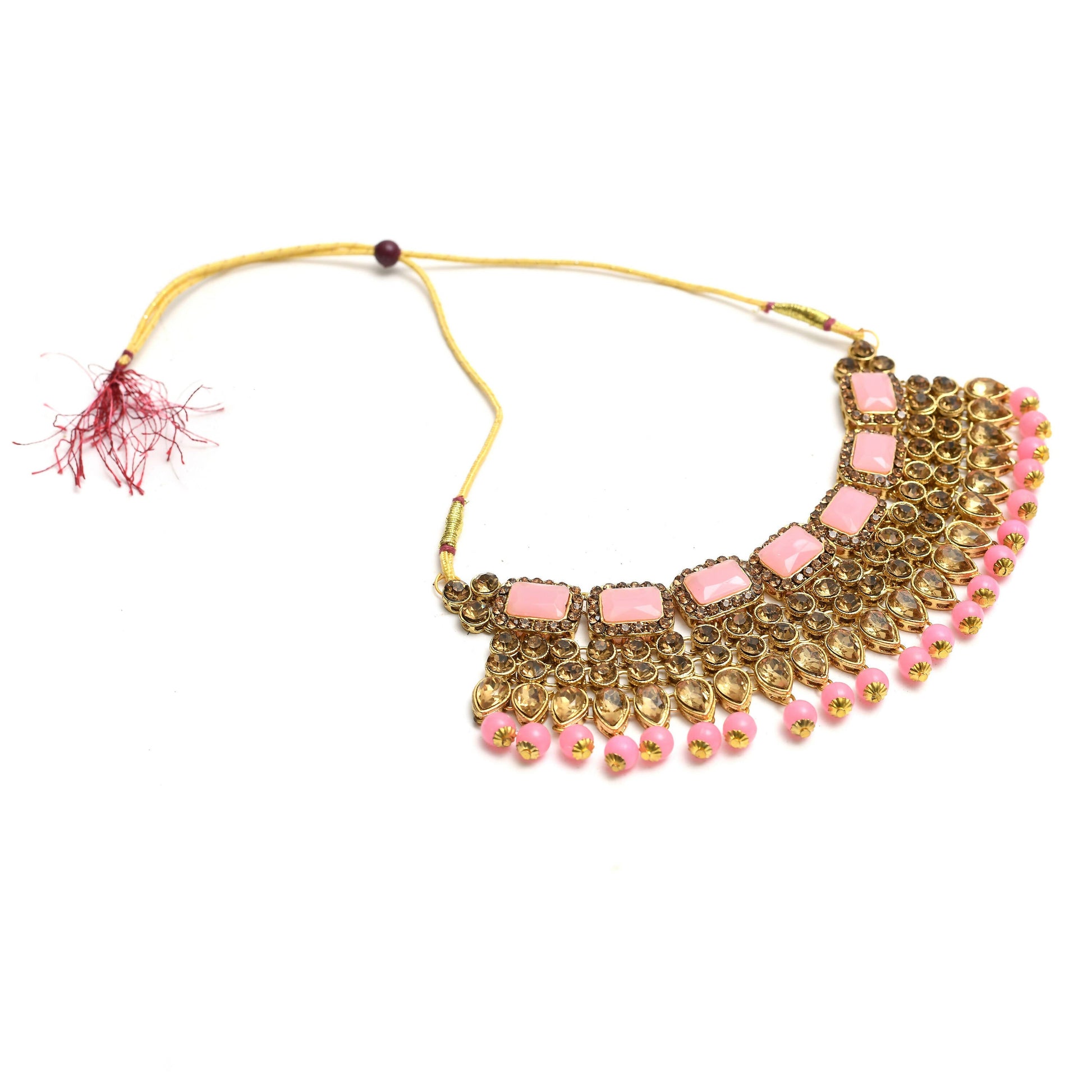Mominos Fashion Johar Kamal Gold-Polished Brass Finish Kundan/Stone Choker For Women (Baby Pink) | Swadesiicart