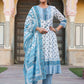 Juniper Women's White Cotton Voile Floral Printed Kurta With Cambric Straight Pant And Voile Duptta | Swadesiicart