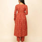 FIORRA Women's Red Cotton A-Line Kurta Pant With Dupatta - Swadesiicart
