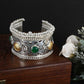 Joban Fashion Women Green Stone Silver Tone Bangle | Swadesiicart