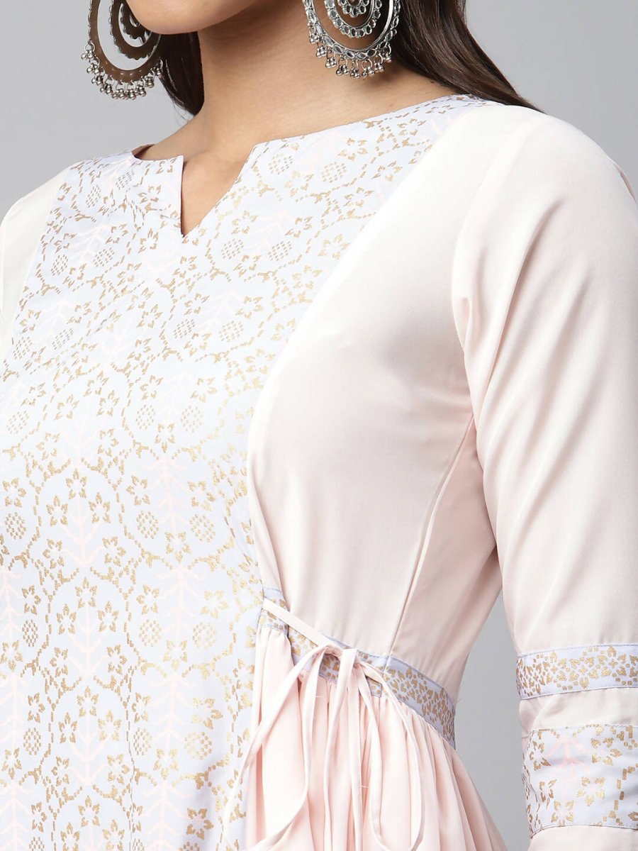 Ahalyaa Women Pink Crepe Khari Print Dress | Swadesiicart