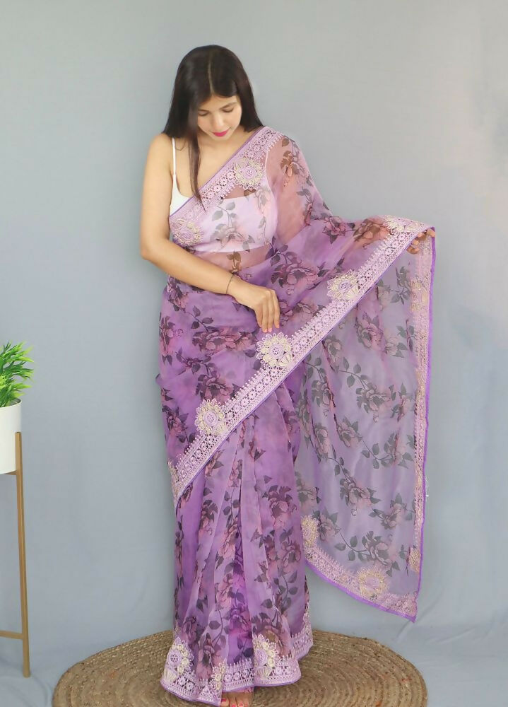 Vamsee Man Mohini Purple Organza Saree - Swadesiicart
