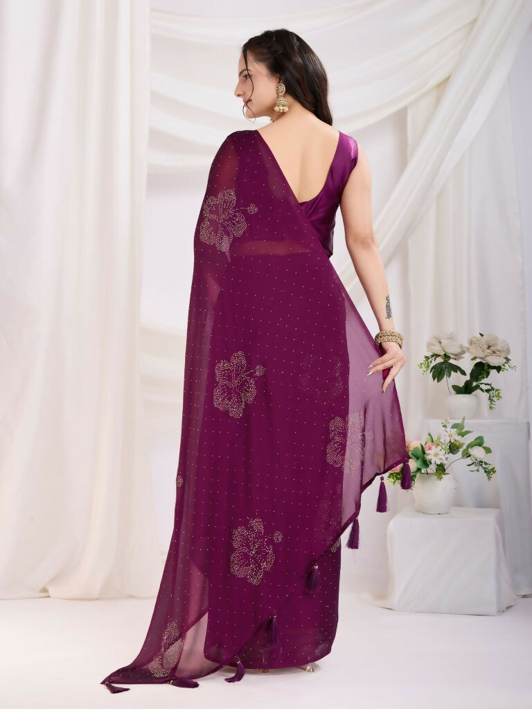 Purple Rangoli Silk Diamond Work Ready To Wear Saree - Tamana | Swadesiicart