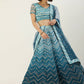House of Panchhi Women Teal shading Net Mirror Embroidered Lehenga & Blouse with Dupatta | Swadesiicart