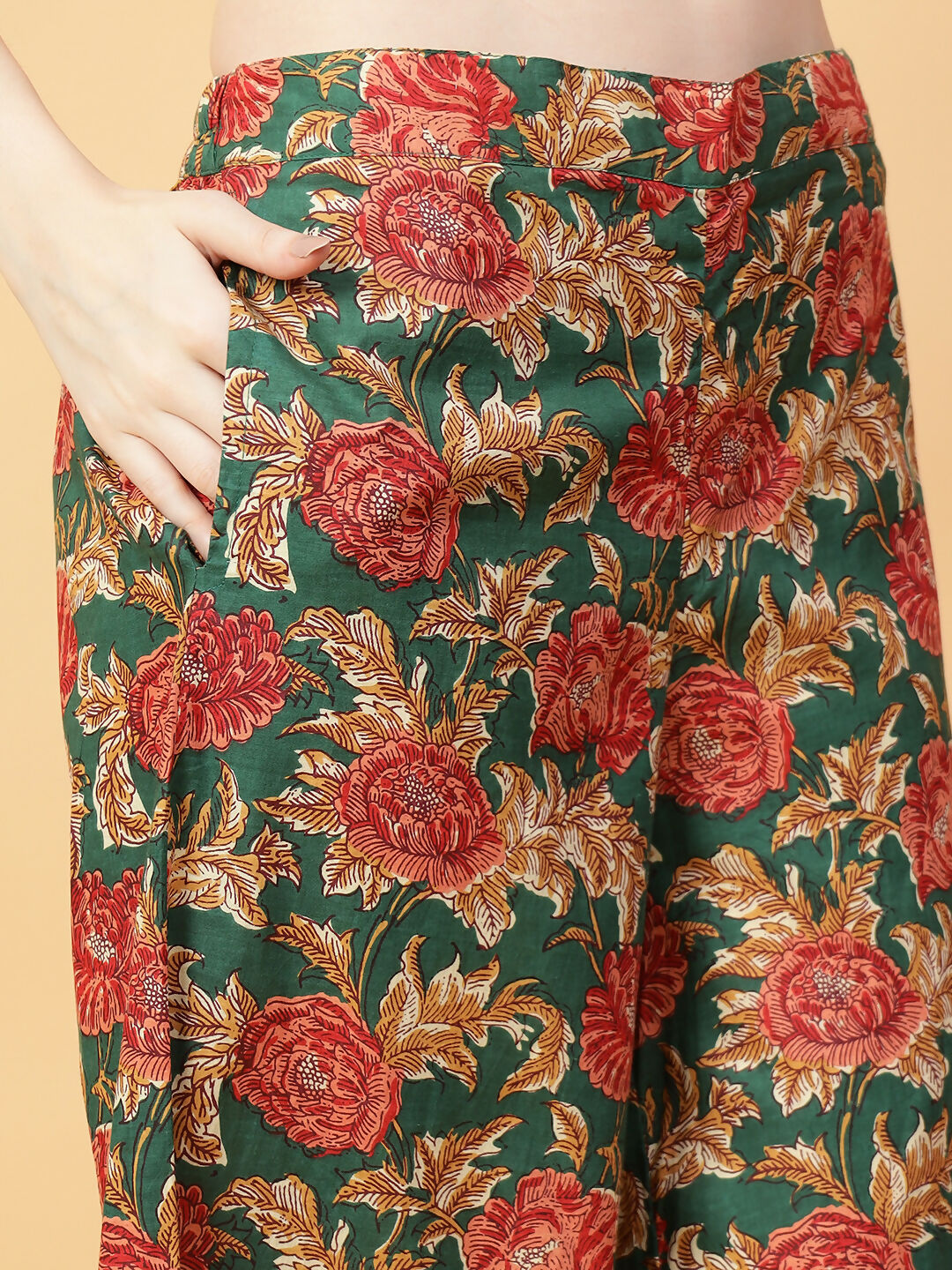 Joban Fashion Green Cotton Printed & Hand Work Co-ord Set - Swadesiicart
