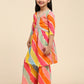 Alakhi Studio Girls Floral Georgette Printed V-Neck Kurta With Sharara - Orange