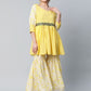 Ahalyaa Women Yellow Crepe Floral Short Kurta with Sharara Set | Swadesiicart