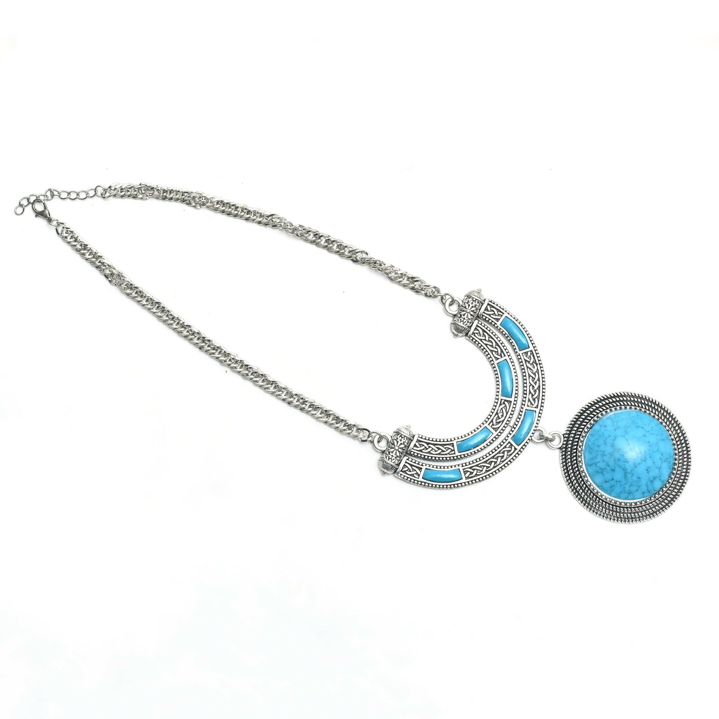 Mominos Fashion Johar Kamal Oxidised Silver-Plated Stone Work Long Necklace Handicraft Sky Blue | Swadesiicart